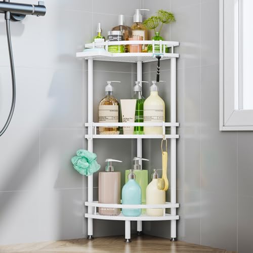 HapiRm Standing Corner Shower Caddy - 3 Tier Large Capacity, White | Shower Organizer Corner with Soap Holder and 4 Hooks, Rustproof Bathroom Storage Shelves with Adhesives - size: 3-tier