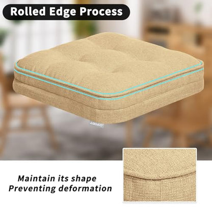 GOFORIT Memory Foam Cushion，Square Seat Cushions for Dining Chairs,Non-Slip Chair Pads with Removable Cover, 16'' x 16'', Khaki - color: Khaki