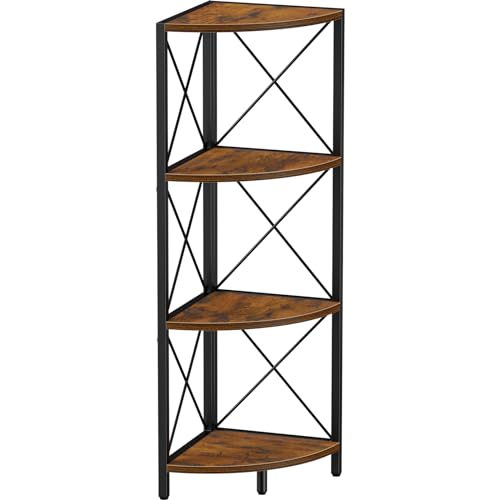 Snughome Rustic Corner Shelf Stand for Desktop, 4 Tier Corner Storage Plant Shelf, Freestanding Corner Shelf Display Rack, Multi-Unit Organizer for Living Room, Home Office, Small Space，Rustic Brown - color: Rustic Brown, size: 4-Tier