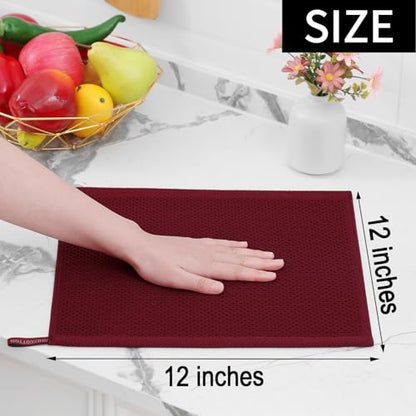 Homaxy 100% Cotton Waffle Weave Kitchen Dish Cloths 8-Pack, Burgundy | 12 x 12 Inches, Ultra Soft Absorbent Dish Towels, Quick Drying Dish Rags with Hanging Loop - color: Burgundy, size: 12 X 12 - 8 Pack
