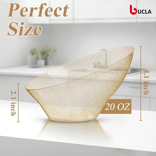 bUCLA 12 Pack Gold Glitter Plastic Serving Bowls - 20 OZ Disposable Snack, Fruit, Chip, Candy Angled Serving Bowls for Party & Thanksgiving - color: Gold Glitter, size: 20oz