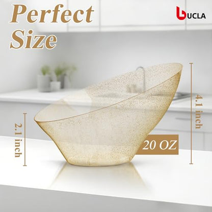 bUCLA 12 Pack Gold Glitter Plastic Serving Bowls - 20 OZ Disposable Snack, Fruit, Chip, Candy Angled Serving Bowls for Party & Thanksgiving - color: Gold Glitter, size: 20oz