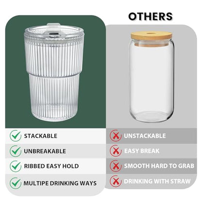 HIGIINC Iced Coffee Cups With Lids and Straws 4 Pcs, 16 OZ Unbreakable Glasses Drinking Set,Clear Plastic Cups Reusable Iced Coffee Tumbler with Lid and Straw, To Go Coffee Cups Dishwasher Safe - style: 4pack