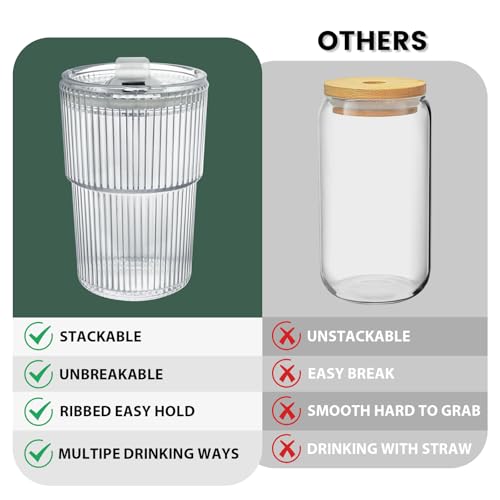 HIGIINC Iced Coffee Cups With Lids and Straws 2 Pcs, 16 OZ Unbreakable Cup Drinking Set,Clear Plastic Cups Reusable Iced Coffee Tumbler with Lid and Straw, To Go Coffee Cups Dishwasher Safe - style: 2pack
