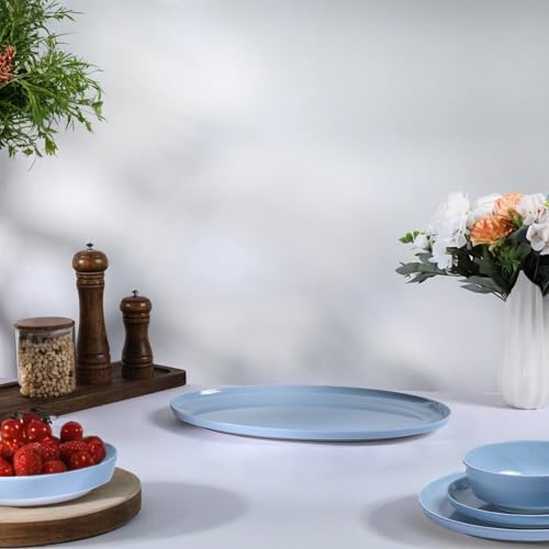 Webbylee ‌16" Melamine Oval Platter Set of 2- Lightweight Durable Serving Tray for Party, Catering & Home | Dishwasher Safe, Fits Turkey/Charcuterie-Blue & Beige - color: Cream-Blue / 16-O, size: 15.8-inch