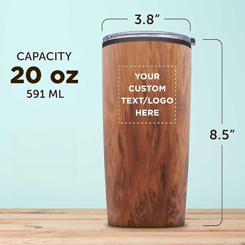 Father’s Day Custom Plastic Tumblers 20 oz Set of 6/12/24, Personalized Bulk Pack with Lids - Iced Coffee Tumbler, To Go Cup, Insulated Gift for Dad - Wood - color: - Custom – Wood