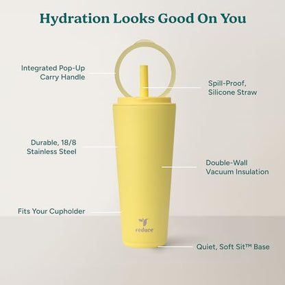 REDUCE Halo 32 oz Stainless Steel Vacuum Insulated Tumbler - Spill Proof Travel Mug with Flip Handle Lid - Keeps Drinks Cold for 32 Hrs - Dishwasher Safe - Cupholder Friendly - Pina Colada - color: Pina Colada, size: 32 Ounces