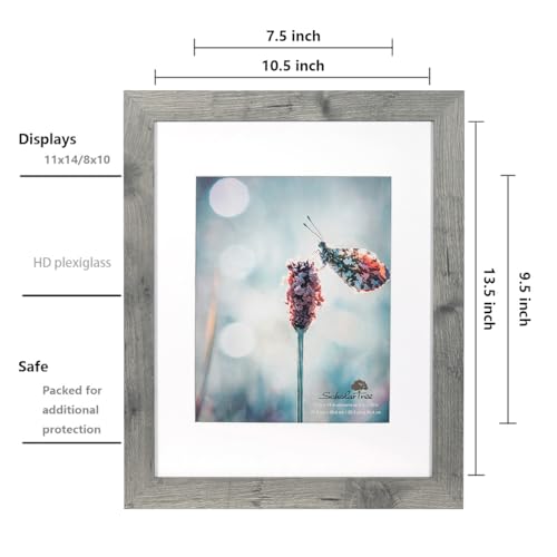 Grey 11x14 Picture Frame set of 3,Display 11x14 without Mat or 8x10 with Mat，Wall Gallery Photo Frames - color: Grey, size: 11x14 inches