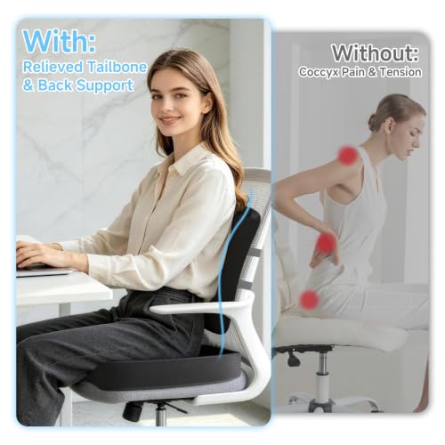 Seat Cushion &Office Chair Cushion,Lumbar Support Pillow for Office Chair,Ergonomic Memory Foam Non-Slip Office Chair Cushion,Back Support Cushions for Tailbone&Sciatica Pain Relief Black