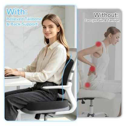 Seat Cushion &Office Chair Cushion,Lumbar Support Pillow for Office Chair,Ergonomic Memory Foam Non-Slip Office Chair Cushion,Back Support Cushions for Tailbone&Sciatica Pain Relief Black