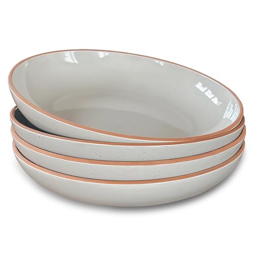 Mora Ceramic Large Pasta Bowls 30oz, Set of 4 - Serving, Salad, Dinner, etc Plate/Wide Bowl - Microwave, Oven, Dishwasher Safe Kitchen Dinnerware - Modern Porcelain Stoneware Dishes, Earl Grey - color: Earl Grey