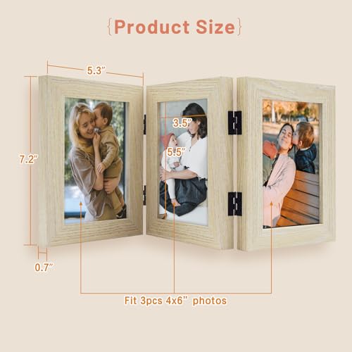 Golden State Art, 4x6 Triple Picture Frame Beige- Real Glass, 2 Pack | Trifold Photo Frame Vertical Display for Desktop - Three Folding Picture Collage - color: Beige, size: 4x6(2 Pack)