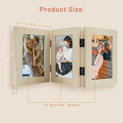 Golden State Art, 4x6 Triple Picture Frame Beige- Real Glass, 2 Pack | Trifold Photo Frame Vertical Display for Desktop - Three Folding Picture Collage - color: Beige, size: 4x6(2 Pack)