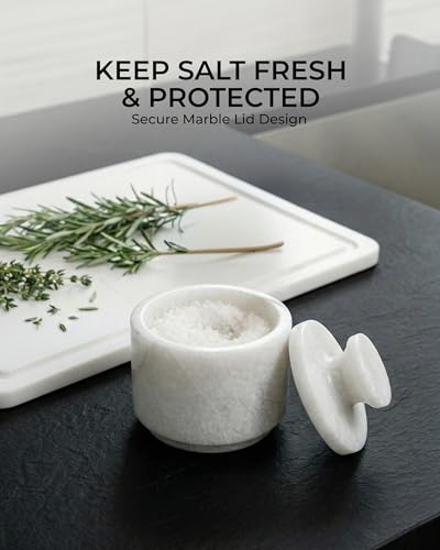 Natural Marble Salt Cellar With Lid - Stone Salt Container And Stone Salt Holder, Spice Jars for Counter, Candy Jar & Spice Jar, White - color: Marble Candy Jar - White