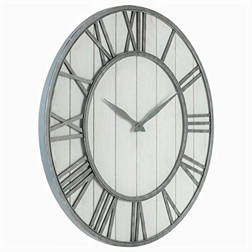 30-inch Farmhouse Metal & Solid Wood Noiseless Wall Clock (Whitewash, 30-inch) - color: Whitewash, size: 30-inch