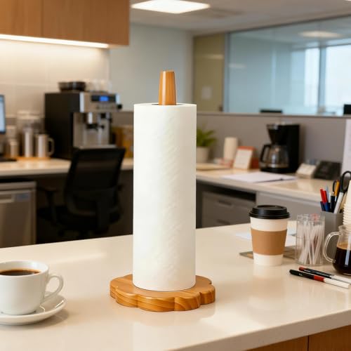 Wood Paper Towel Holder, Countertop Wooden Kitchen Towel Roll Stand with Flower Shape Anti Skid Base Rack Napkin Organizer for Kitchen Countertop Dining Table Cabinet(Wood Color) - color: Flower Shape Base