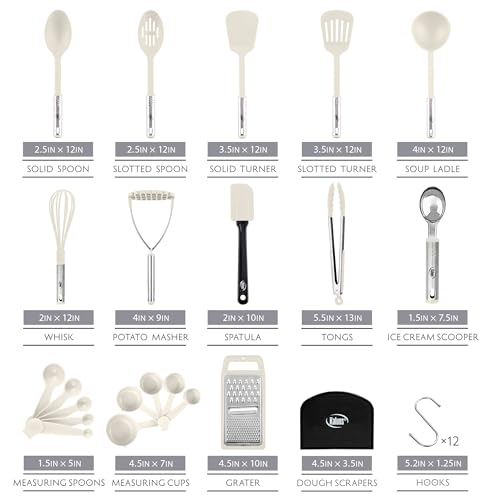 Kitchen Utensils Set 35 PCS Cooking Utensils Set, Nonstick and Heat Resistant Nylon Stainless Steel Silicone Spatula Set - Kitchen Gadgets Home Essentials Kitchen Accessories, Apartment Must Haves - color: Khaki