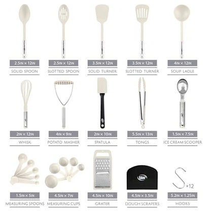 Kitchen Utensils Set 35 PCS Cooking Utensils Set, Nonstick and Heat Resistant Nylon Stainless Steel Silicone Spatula Set - Kitchen Gadgets Home Essentials Kitchen Accessories, Apartment Must Haves - color: Khaki