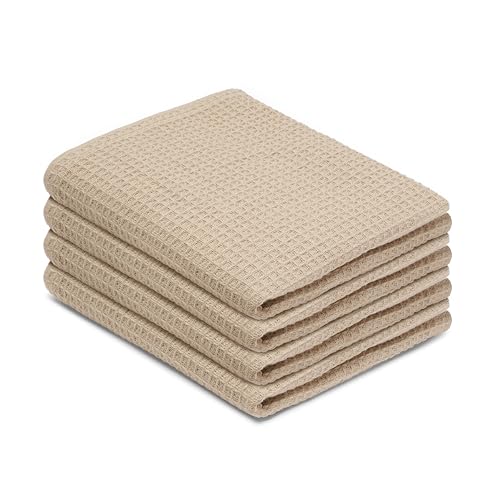 Blue Needles Waffle Weave Kitchen Towels, 15x25 Inches 100% Cotton Set of 4 Dish Towels for Kitchen, Ultra Soft & Absorbent with Hanging Loop, Spring Summer Dish Rags for Quick Drying - Beige - color: Beige, size: 15 x 25 - 4 Pack