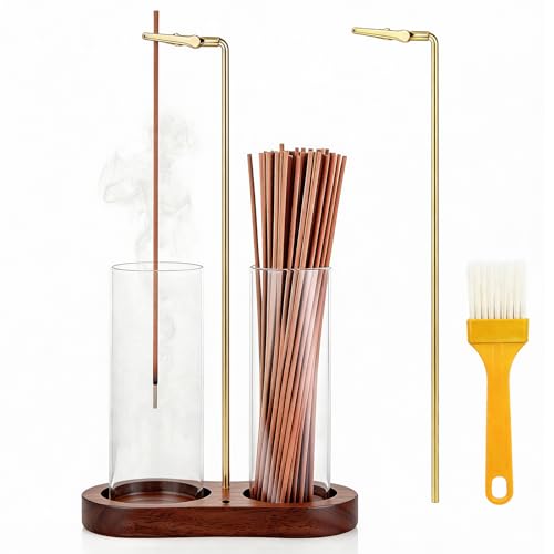 Glass Incense Holder, 2 in 1 Hanging Incense Burner Holder with Ash Catcher & Storage | Cute Boho Decor for Meditation, Yoga, Spa | Stick Incense Holder, Censer, Incense Tray Alternative (Walnut) - color: Walnut