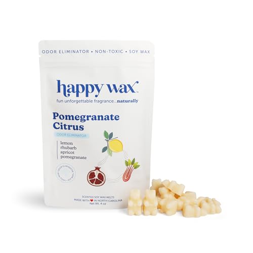 Happy Wax Odor Eliminating Scented Soy Wax Melts – Pomegranate Citrus – Pet-Safe, Non-Toxic, Perfect for Use with Wax Warmers - for Home Fragrance & Freshness - 4 oz Pouch - color: Pomegranate Citrus