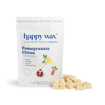 Happy Wax Odor Eliminating Scented Soy Wax Melts – Pomegranate Citrus – Pet-Safe, Non-Toxic, Perfect for Use with Wax Warmers - for Home Fragrance & Freshness - 4 oz Pouch - color: Pomegranate Citrus