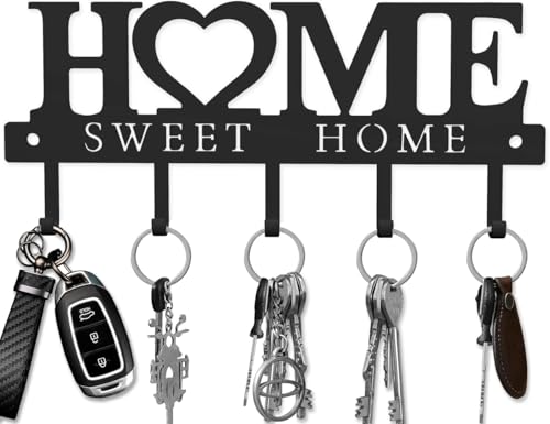 Key Holder Hooks Organizer Hanger Rack Wall Mounted Sweet Home Metal Decor Stylish and Practical for Entryway Front Door Kitchen Hallway Garage Mudroom Office Hardware Included Black (Sweet 13 inches) - color: Sweet 13 inches