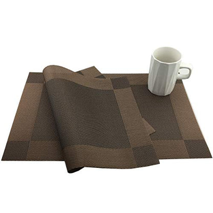 Vinyl Brown Placemats Heat Resistant Dining Table Mats Non-Slip Washable Place Mats Set of 6 （Brown） - color: Brown