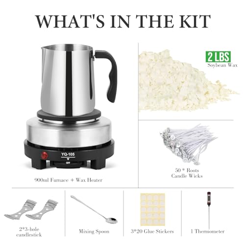 SAEUYVB Candle Making Kit with Wax Melter,Candle Wax for Candle Making | DIY Candle Making Supplies for Adults Beginnner,Including 2 lbs Soy Wax Flakes,Wax Melting Pot, Electric Hot Plate and More - color: black kit-2lb
