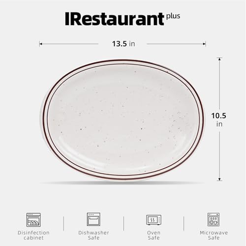 Stoneware Narrow Rim Brown Speckle, Oval Platter 13.5" x 10.5", Case of 12 - color: Brown Speckle, size: Platter 13.5" x 10.5"