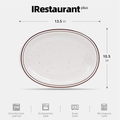 Stoneware Narrow Rim Brown Speckle, Oval Platter 13.5" x 10.5", Case of 12 - color: Brown Speckle, size: Platter 13.5" x 10.5"
