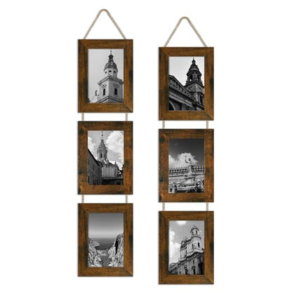 4x6 Collage Picture Frames Set of 2, Rustic Wooden Real Glass Vertical Hanging 3 Opening 4 by 6 Photo Frame, Brown - color: Brown, size: Vertical-4x6 in