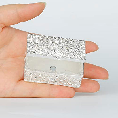 Silver Trinket Box Jewelry Box with Crystals Small Trinket Boxes Hinged Gift Ring Holder for Girls or Women - color: Silver_6