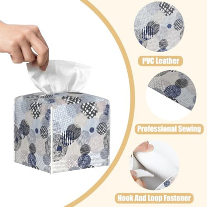 Abstract Lines Tissue Box Cover Square, Geometric Tissue Box Holder with Bottom Belt Leather Facial Paper Organizer Dispenser for Bathroom Bedroom Dresser Night Stand Tabletop - color: Abstract Lines
