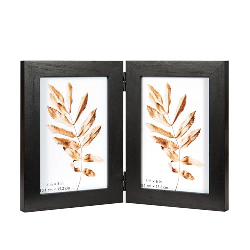 Black Double Photo Picture Frame 6 x 4, Holds 2 Standard Photographs, Freestanding, Twin Hinged 6x4 10 x 15 cm Picture Frames，Glass Front Stand Vertical on Desktop - color: Black, size: 2x46