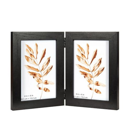 Black Double Photo Picture Frame 6 x 4, Holds 2 Standard Photographs, Freestanding, Twin Hinged 6x4 10 x 15 cm Picture Frames，Glass Front Stand Vertical on Desktop - color: Black, size: 2x46