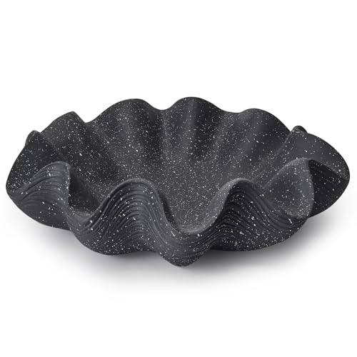 Scalloped Decorative Bowl Home Decor, 12.6" Shell Ruffle Fruit Bowl | Modern Handmade Large Fruit Bowl for Kitchen Counter, Catchall/Purse/Key Bowl for Entryway Table, Starry Black - color: Starry Black