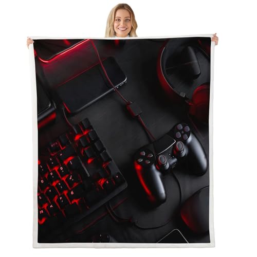 Gamer Blanket Black Gamepad Sherpa Blanket Modern Novelty Sci-Fi Style Throw Blanket Video Games Decor Bed Blanket Boys Teens Kids Game Console Joysticks Player Gaming Soft Plush Fuzzy Blanket, Baby - color: Multi 10, size: Baby(30"x40")
