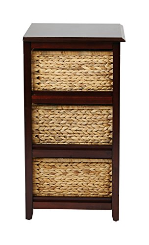 OSP Home Furnishings Seabrook Storage Tower with Solid Wood Frame and Natural Baskets, 3-Drawer, Espresso Finish - color: Espresso Finish, size: 3-Drawer