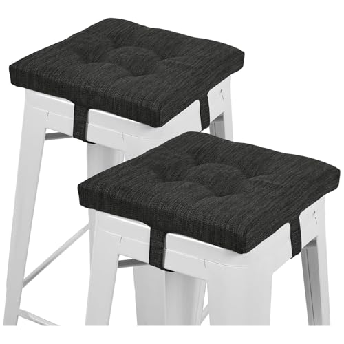 baibu 12 Inches Memory Foam Square Seat Cushion Set of 2, Dual-Layer Design Bar Stool Square Seat Cushion with Ties - 2 Pads Only, Gray-Black (12" (30CM)) - color: Gray-black, size: 12x12x1.5 Inch (Pack of 2)