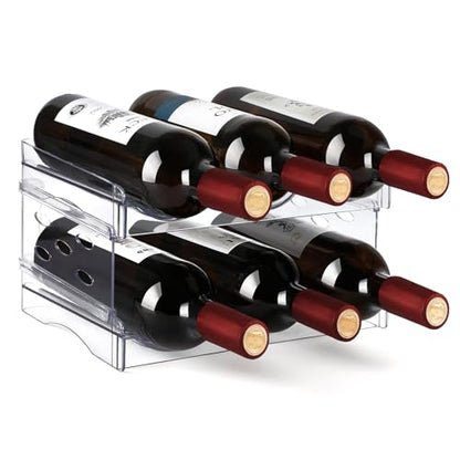 EZ COZY Wine Rack, 2 Tier Water Bottle Organizer for Cabinet (6 Bottles) | Clear Freestanding Wine Bottle Holder for Cabinet, Fridge, Pantry, Wine Rack for Inside Cabinet, Refrigerator, Countertop - size: 2 Tiers for 6 Bottles