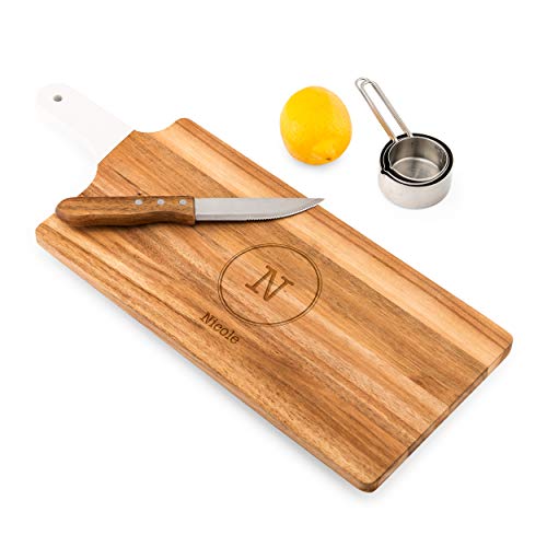 Weddingstar Personalized Wooden Cutting Board or Serving Board with White Handle 7.8" x 21"- Circle Monogram Etching - color: Circle Monogram, size: 21"L x 7.8"W