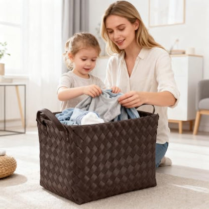 15L Laundry Baskets Waterproof Large Laundry Hamper Handmade Storage Baskets -set of 4 Collapsible Cube Organizers Woven Bins for Bathroom, Bedroom, Pantry, Shelves, Clothes and Towels-Coffee - color: Coffee*4 Set
