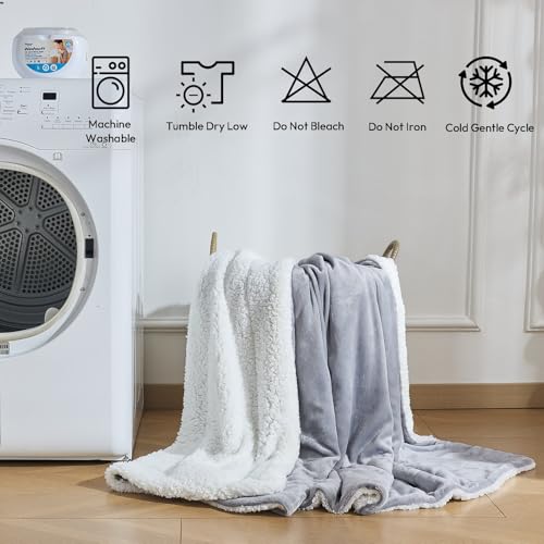 NANPIPER Sherpa Blanket Twin Thick Warm Blankets for Winter Bed Super Soft Fuzzy Flannel Fleece/Wool Like Reversible Velvet Plush Fabric(Light Grey Twin Size 60"x80") - color: Light Grey, size: Twin