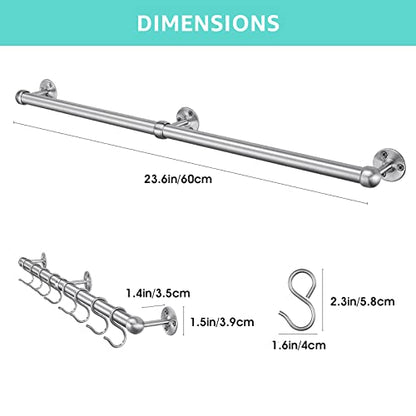ROTHLEY Stainless Steel Hanging Pot Rack Hanger: 23.7 Inch Pot and Pan Hanger Wall Mounted Hanging Pot Bar Rack Heavy Duty Pot Hangers Kitchen Rail with 8 S Hooks (Brushed) - color: Brushed, size: 23.7 inch