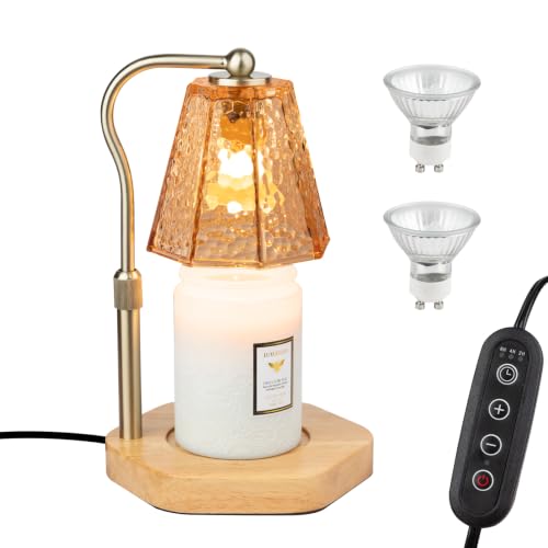 LALISU Candle Warmer Lamp with Timer Dimmable, Electric Candle Lamp Birthday Gifts for Women Mom, House Warming Gifts New Home Decor, Wax Melt Warmer for Jar Candles with 2 Bulbs (Wood Glass) - color: Wood Glass