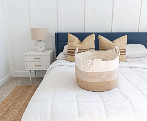 OrganiHaus Round Toy Basket & Blanket Basket, Cotton Rope 20x13" | 3-Toned Honey - Round Cotton Rope Basket, 20x13" - color: 3-toned Honey, size: Wide