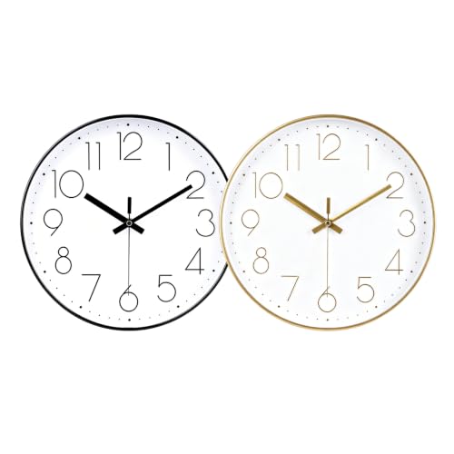 2 Pack Black&Gold Wall Clock 12 Inch Silent Wall Clocks Battery Operated | Home Office Kitchen School - color: Black&gold, size: 2 Pack-12 Inch