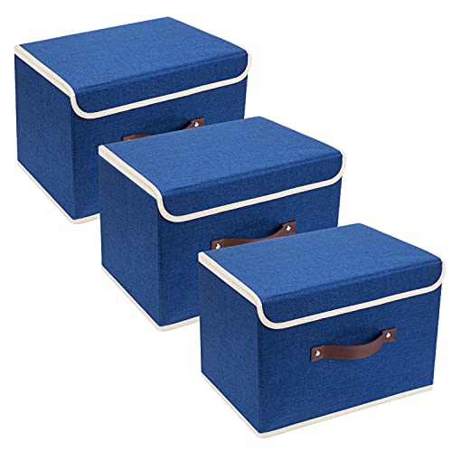Collapsible Storage Boxes, Washable Fabric Storage Bins with Lids, 14.9x9.8x9.8 inches, 3 Pack, Classic Blue - color: Classic Blue, size: 3-pcs 14.9x9.8x9.8 in