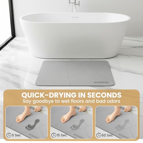Homerz Stone Bath Mat – Premium Diatomaceous Earth Bath Mat, Rock Absorbent Bath Mats for Bathroom, Modern Stone Drying Mat, Shower Mat Outside Shower, Tapetes para Baño 23.6"x15.3" Light Gray - color: Light Gray